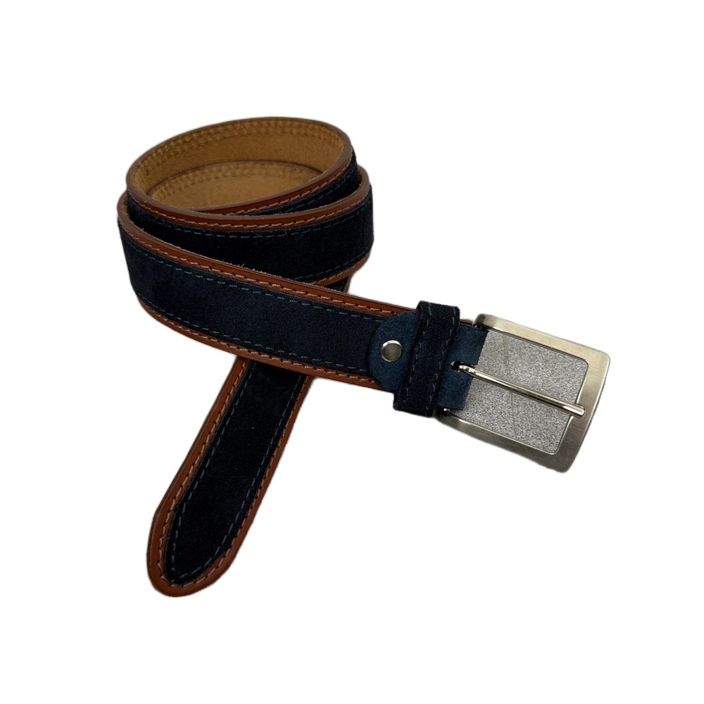 Vera Pelle Belt Mens 110/125 Navy Blue Brown Suede Leather Made in Italy